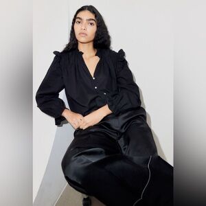 H&M Linen/Cotton Blend Ruffle Button Up Shirt Size Small